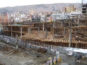 The new central market, being constructed using the "How much wood can we use to build a concrete building" method